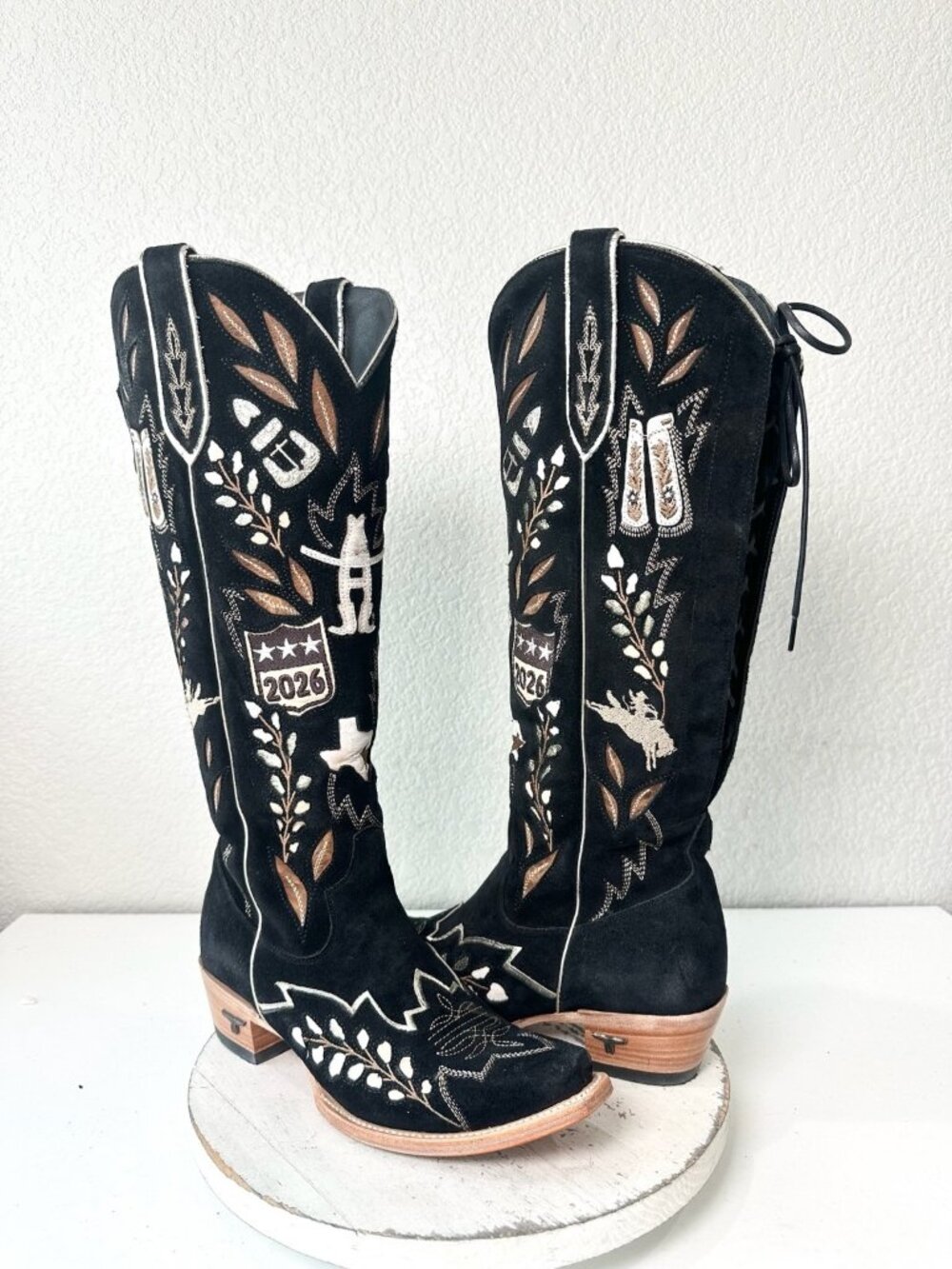 Lane RODEO HOUSTON Knee High Cowboy Boots Western Cowgirl Black Suede Size 9
